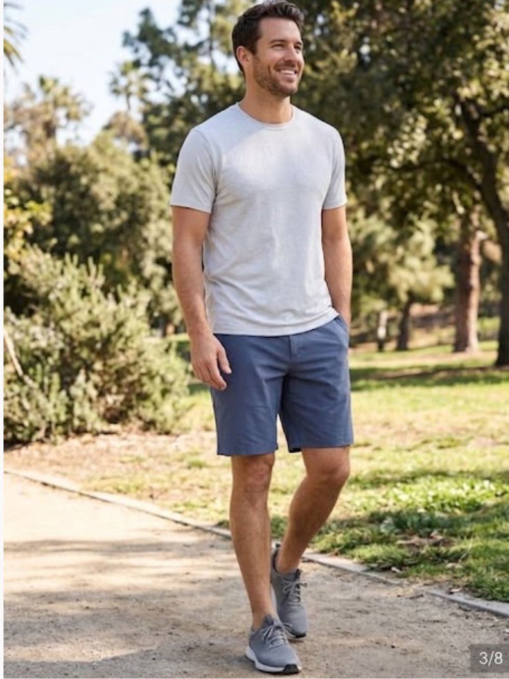 RHONE Men's Slate Blue Performance Flat-Front Shorts